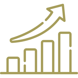 Seen properties line graph icon depicting upward trend in growth with an arrow rising over bar chart bars symbolizing progress success and financial prosperity