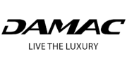 Seen properties feature the Damac logo showcasing their luxury branding with bold black letters and the slogan Live the Luxury emphasizing high-end real estate.